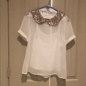 Sheer Top w/ Sequin Collar